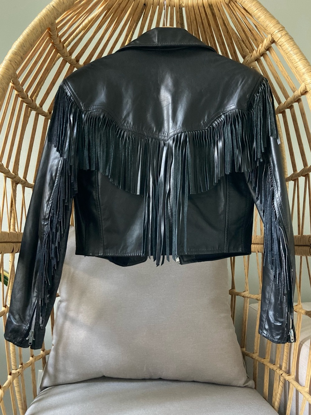 Vintage Fidelity Leathers Fringe Leather Moto Jacket Cropped USA Women’s 10 - Picture 6 of 15